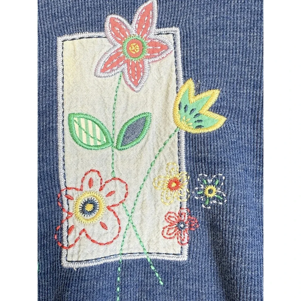 Koret City Blues Sweater Womens Large‎ Blue Floral Embroidered Pullover Casual